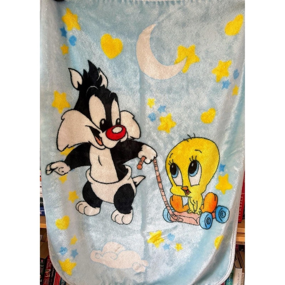 Vintage 1999 Y2K Sylvester & Tweety Bird Baby/Toddler Blanket 42" L By 31" W